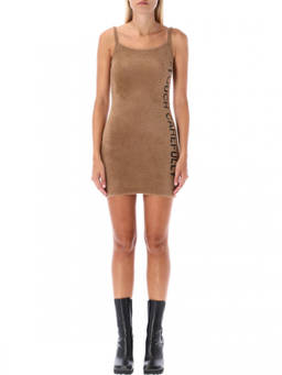 OFF-WHITE - Brown Slogan Detail Fuzzy Mini Dress
