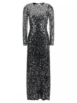 RABANNE - Black Round Neck Sequin Long Dress (M)
