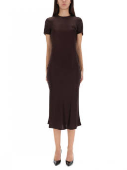 Staud - Brown Solid Round Neck Midi Dress (L)