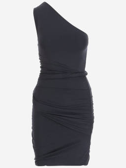 Patou - Navy Blue Draped One-Shoulder Mini Dress