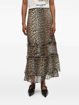 Ganni - Leopard Print Long Chiffon Skirt
