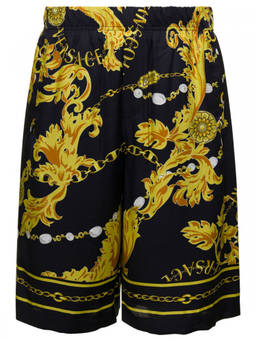 Versace Jeans Couture - Black Barocco-Print Track Shorts (L)