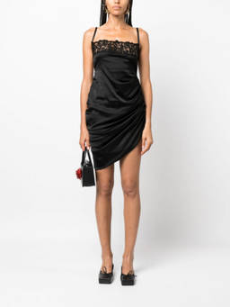 JACQUEMUS - Black Floral Embroidery Mini Dress