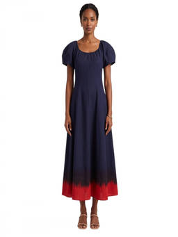 TORY BURCH - Blue Ombre Round Neck Midi Dress