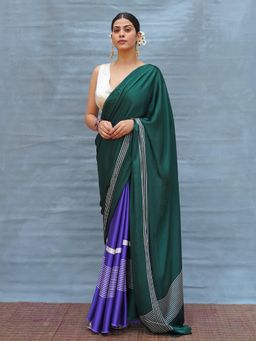 Chidiyaa - Slow Ripple Green Handblock Print Modal Silk Saree with Unstitched Blouse