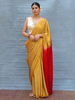 Chidiyaa - Calm Glide Yellow Handblock Print Modal Silk Saree with Unstitched Blouse