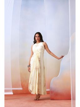ISHA GUPTA TAYAL - Off White Floral Printed Drape Dress