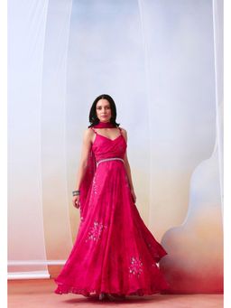 ISHA GUPTA TAYAL - Pink Pink Printed Drape Anarkali and Dupatta Set with Belt