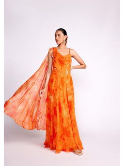ISHA GUPTA TAYAL - Orange Georgette Embroidered Dress