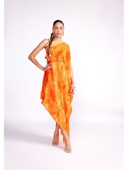 ISHA GUPTA TAYAL - Orange One Shoulder Embroidered Dress