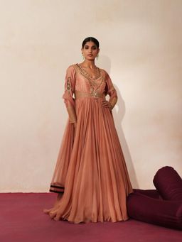 ISHA GUPTA TAYAL - Peach Chandbaali Anarkali and Dupatta Set