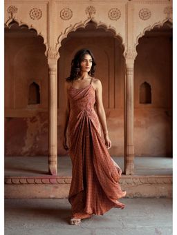 ISHA GUPTA TAYAL - Brown Mira Floral Drape Dress