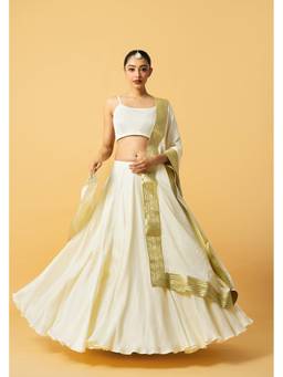 Quench A Thirst - Ivory Modal Satin Lehenga with Golden Lace Dupatta