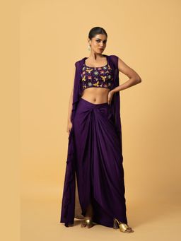 Quench A Thirst - Women'S Violet Embroidered Blouse with Skirt and Cape