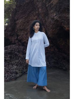 Raas Life - Tori White Cotton Stripes Mandarin Neck Kurta
