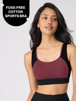 Nykd by Nykaa - Mid Impact Everyday Cotton Racerback Sports Bra with Removable Cups NYK904 Fig