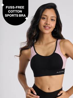 Nykd by Nykaa - Mid-Impact Cotton Sports Bra with Hook & Eye & Removable Cups NYK904 Jet Black