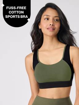 Nykd by Nykaa - Cotton Stretch Slip On Sports Bra with Removable Cups NYK904 Olive