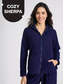 Nykd by Nykaa - Cozy Sherpa Front open Jacket-NYLE701-Navy