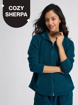 Nykd by Nykaa - Cozy Sherpa Front open Jacket-NYLE701-Green