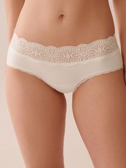 La Vie En Rose - Lace Trim Ribbed Hip Hugger Panty White