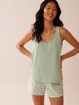 La Vie En Rose - Cotton Henley Cami Green