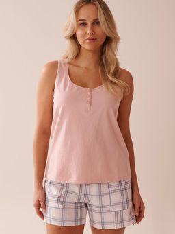 La Vie En Rose - Cotton Henley Cami Pink