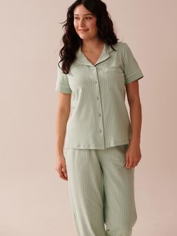 La Vie En Rose - Cotton Short Sleeve Button-Down Shirt Green