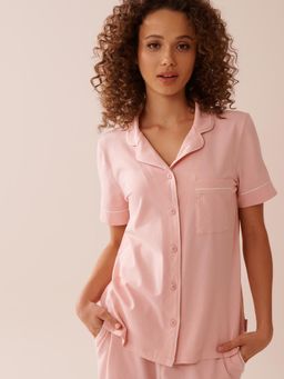 La Vie En Rose - Cotton Short Sleeve Button-Down Shirt Pink