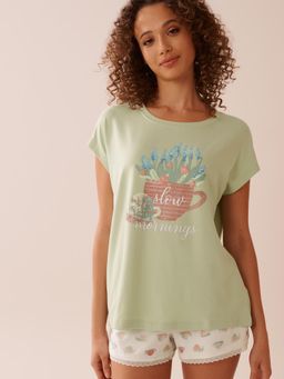 La Vie En Rose - Snail Print Super Soft T-Shirt Green