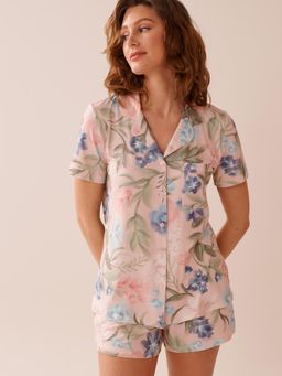 La Vie En Rose - Watercolour Flower Print Super Soft Button-Down Shirt Multi-Color