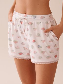 La Vie En Rose - Snail Print Lace Trim Super Soft Shorts Multi-Color