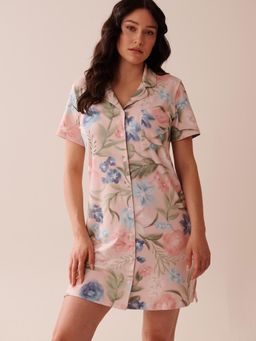 La Vie En Rose - Watercolour Flower Print Super Soft Button-Down Shirt Multi-Color