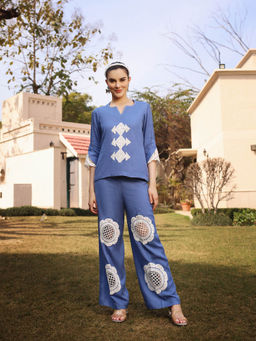 GAURI DESIGNER APPARELS - Blue Embroidered Co-Ord (Set of 2)