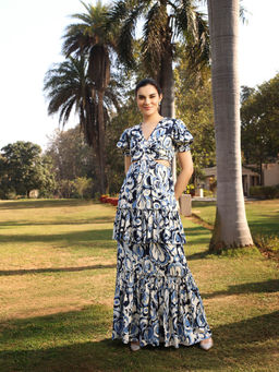 GAURI DESIGNER APPARELS - Blue Printed Maxi Dress