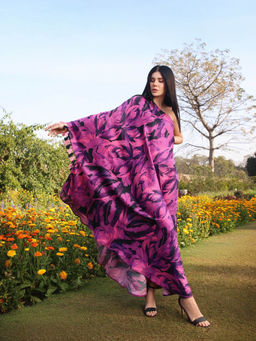 GAURI DESIGNER APPARELS - Tyrian Pink One Shoulder Kaftan Dress