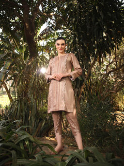 GAURI DESIGNER APPARELS - Zaira Brown Embroidered Co-Ord (Set of 2)