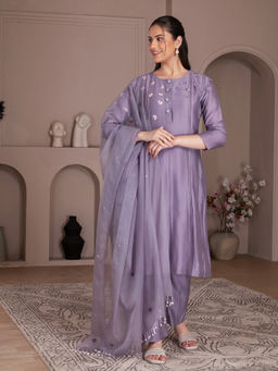 House of Tushaom - Lavender Chanderi Silk Kurta with Pant and Dupatta