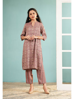 Ritivesh - Muted Onion Mauve Geometric Floral Cotton Kurta with Pant