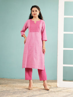 Ritivesh - Blush Pink Khadi Cotton Kurta and Striped Pant