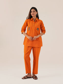 Ritivesh - Orange Slub Cotton Shirt Co-Ord Set