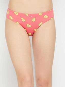 Clovia - Cotton Printed Low Waist Bikini Panty With Inner Elastic -Pink