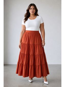 Virgio - Solid Viscose Tired Plus Size Skirt