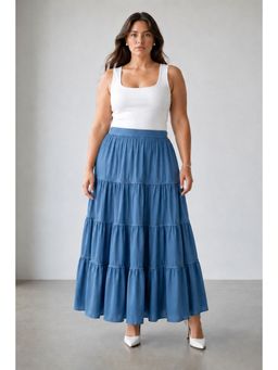 Virgio - Solid Viscose Tired Plus Size Skirt