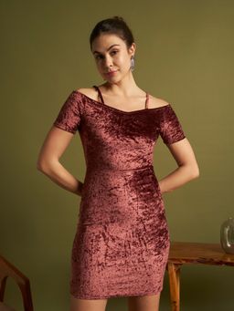 VAARARO - Crushed Velvet Bodycon Mini Dress for Women with Shoulder Straps