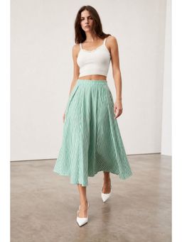 Virgio - Striped Cotton Striped Flared Midi Skirt