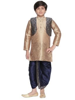 Jeetethnics - Boys Beige Kurta Set With Dhoti Pants And Jacket (Set of 3)