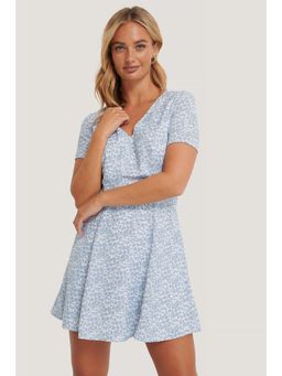 NA-KD - Tie Back Short Sleeve Dress-blue Flower