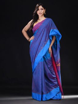 Beatitude - Blue Blended Cotton Woven Saree with Unstitched Blouse