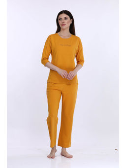 MAYSIXTY - Women Cotton Spandex Yellow Solid 3/Th Sleeve Fashion Co-Ord (Set of 2)